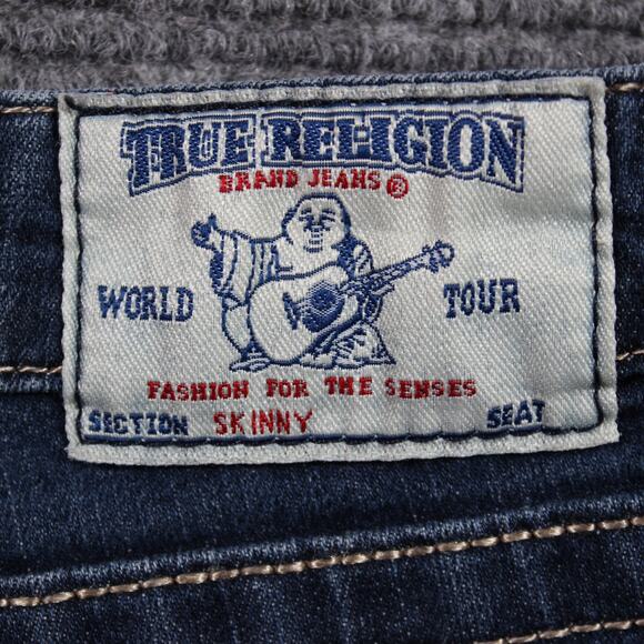 True Religion Jeans Womens 26 Blue Skinny 32 Inseam Contrast Stitch USA - Picture 9 of 12